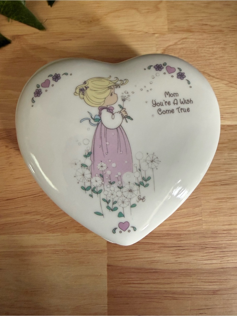 Vintage Precious Moments Heart Trinket Box Mom You’re A Wish Come True 1994